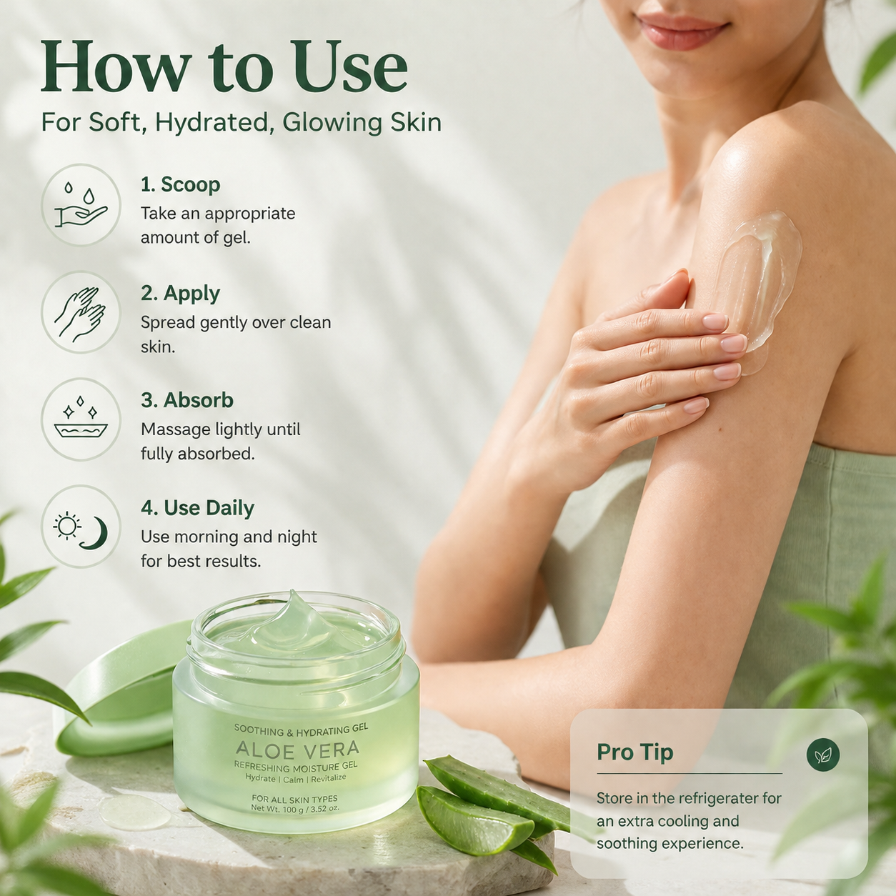 Aloe Vera Hydrating Body Gel Cream, Lightweight Soothing Moisturizer for All Skin Types