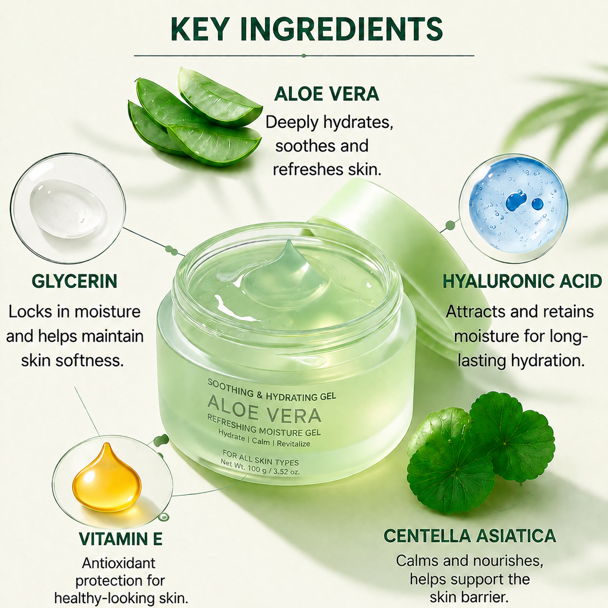Aloe Vera Hydrating Body Gel Cream, Lightweight Soothing Moisturizer for All Skin Types