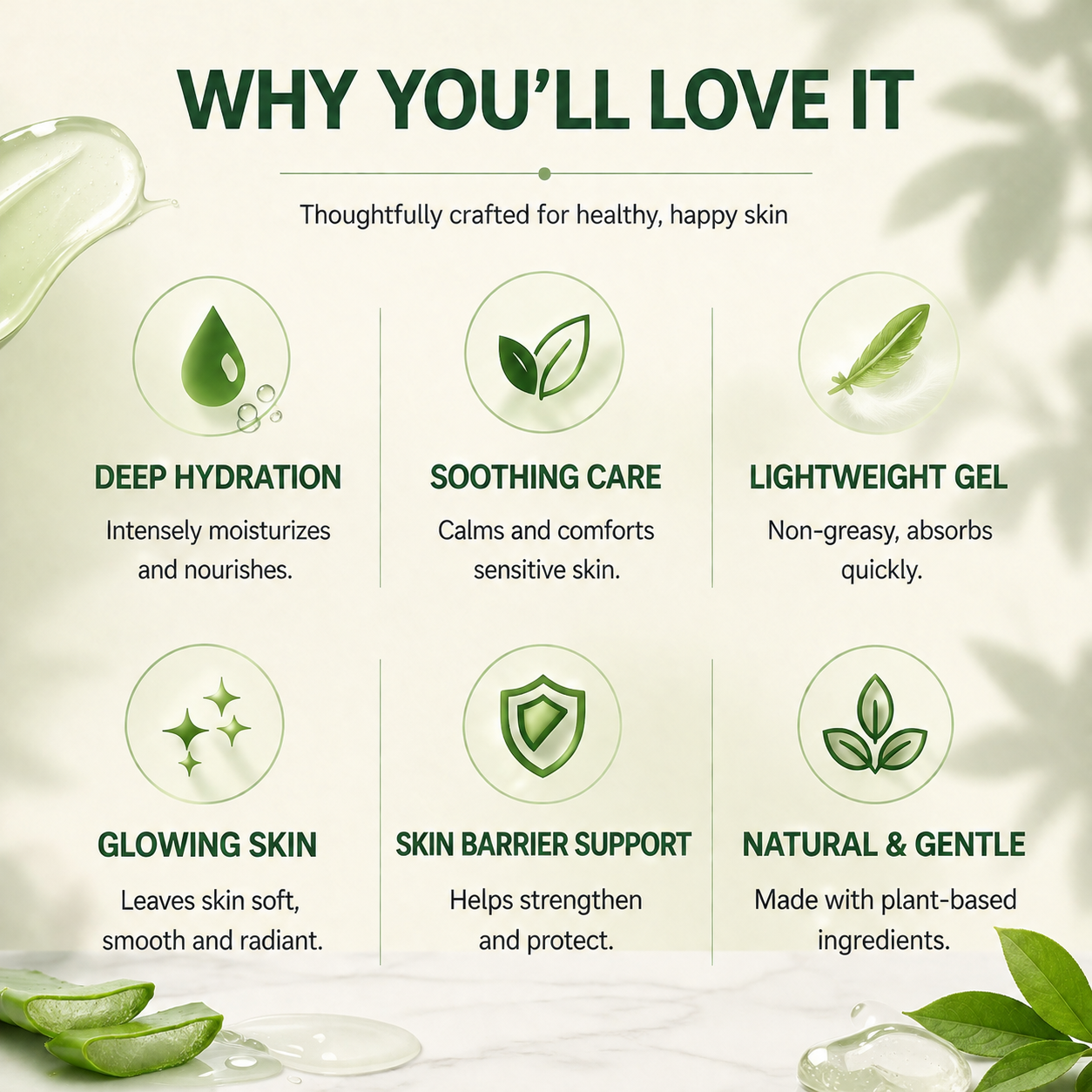Aloe Vera Hydrating Body Gel Cream, Lightweight Soothing Moisturizer for All Skin Types
