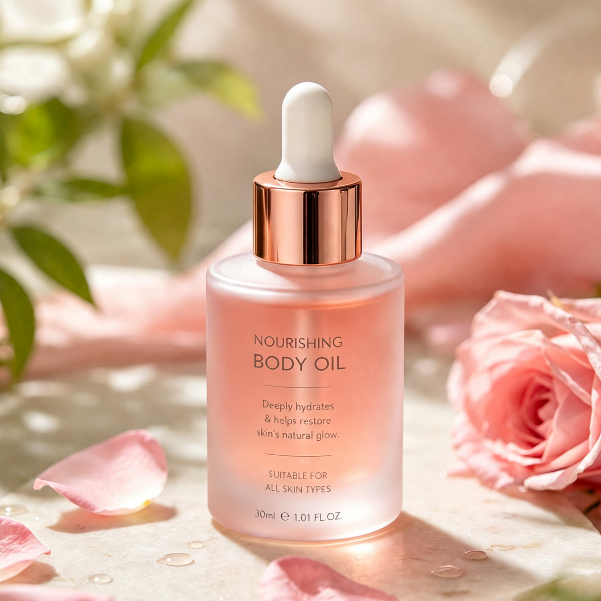 Clobri Rose Glow Body Oil with Jojoba, Squalane & Vitamin E