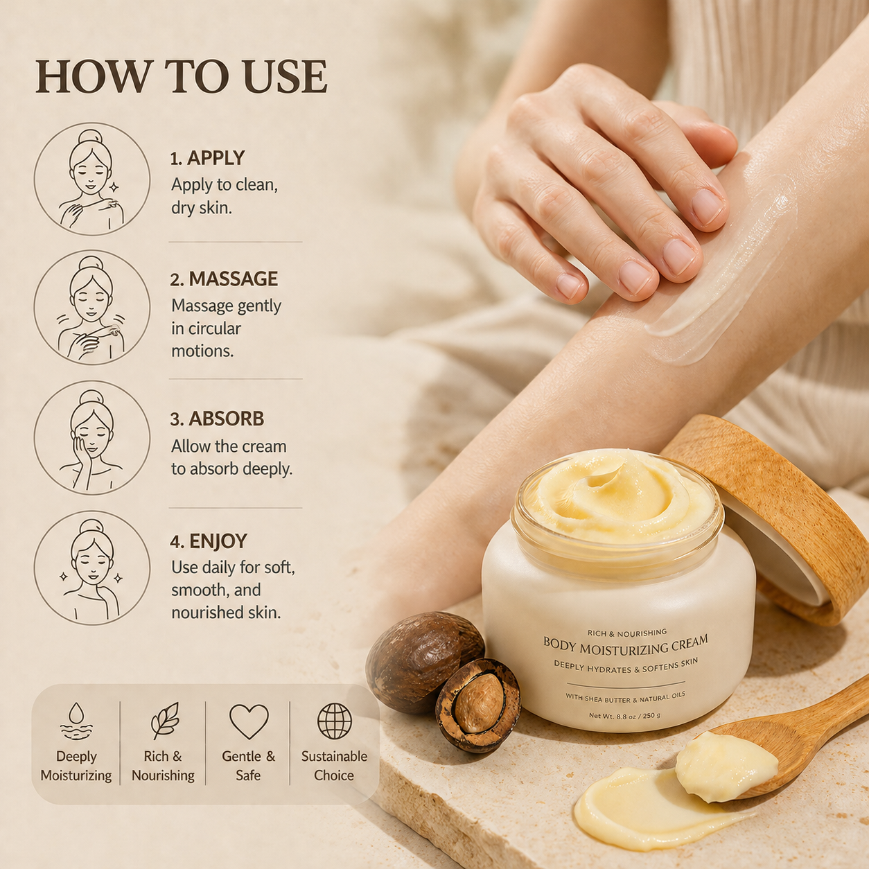 Natural Plant-Based Body Moisturizer, Long-Lasting Hydration for All Skin Types