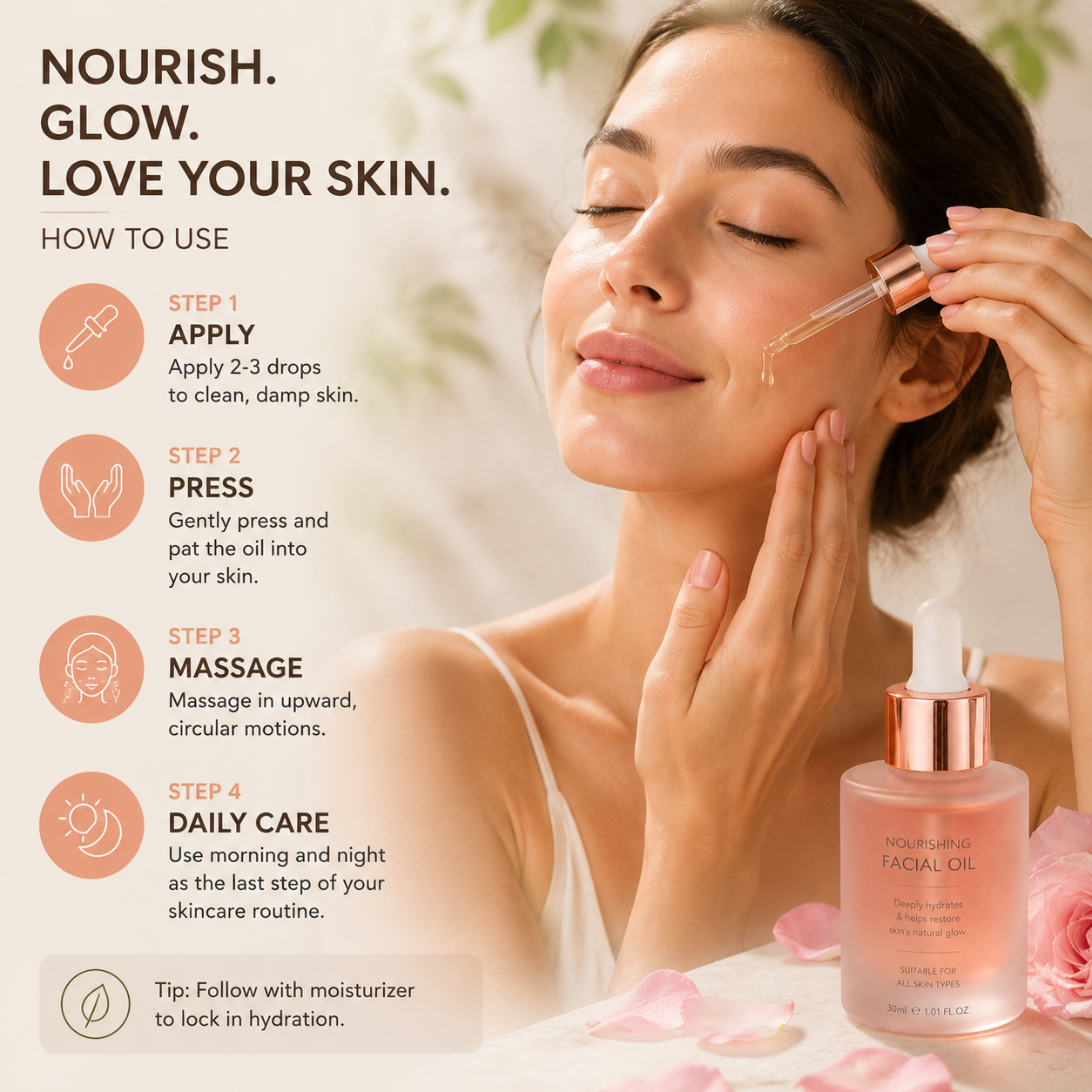 Natural Plant-Based Body Oil, Non-Greasy Deep Hydration for All Skin Types