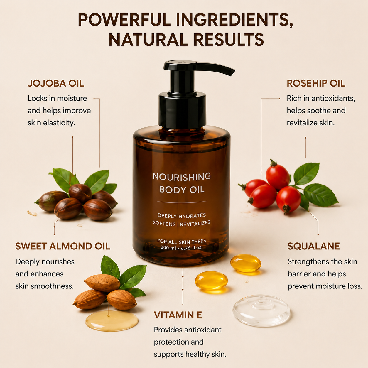 Fast-Absorbing Plant-Based Body Oil, Vitamin E & Sweet Almond Skin Repair Oil