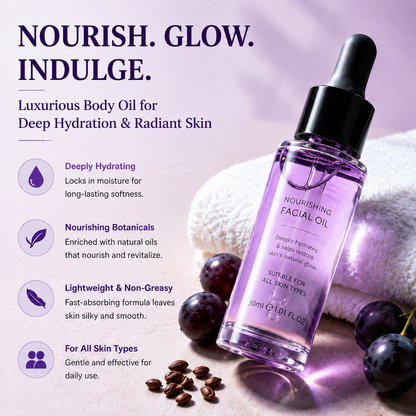 Grape Seed Glow Body Oil, Lavender & Jojoba Hydrating Moisturizer for All Skin Types