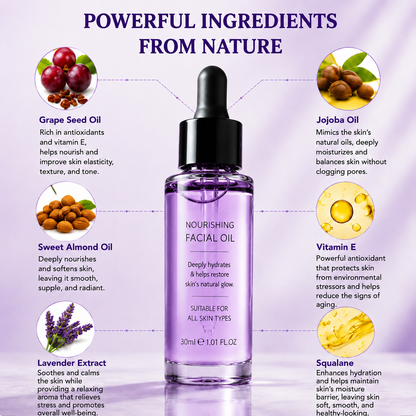 Grape Seed Glow Body Oil, Lavender & Jojoba Hydrating Moisturizer for All Skin Types