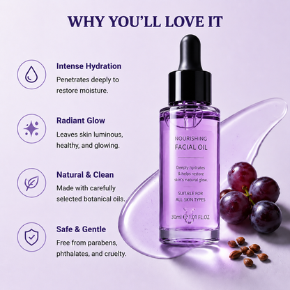 Grape Seed Glow Body Oil, Lavender & Jojoba Hydrating Moisturizer for All Skin Types