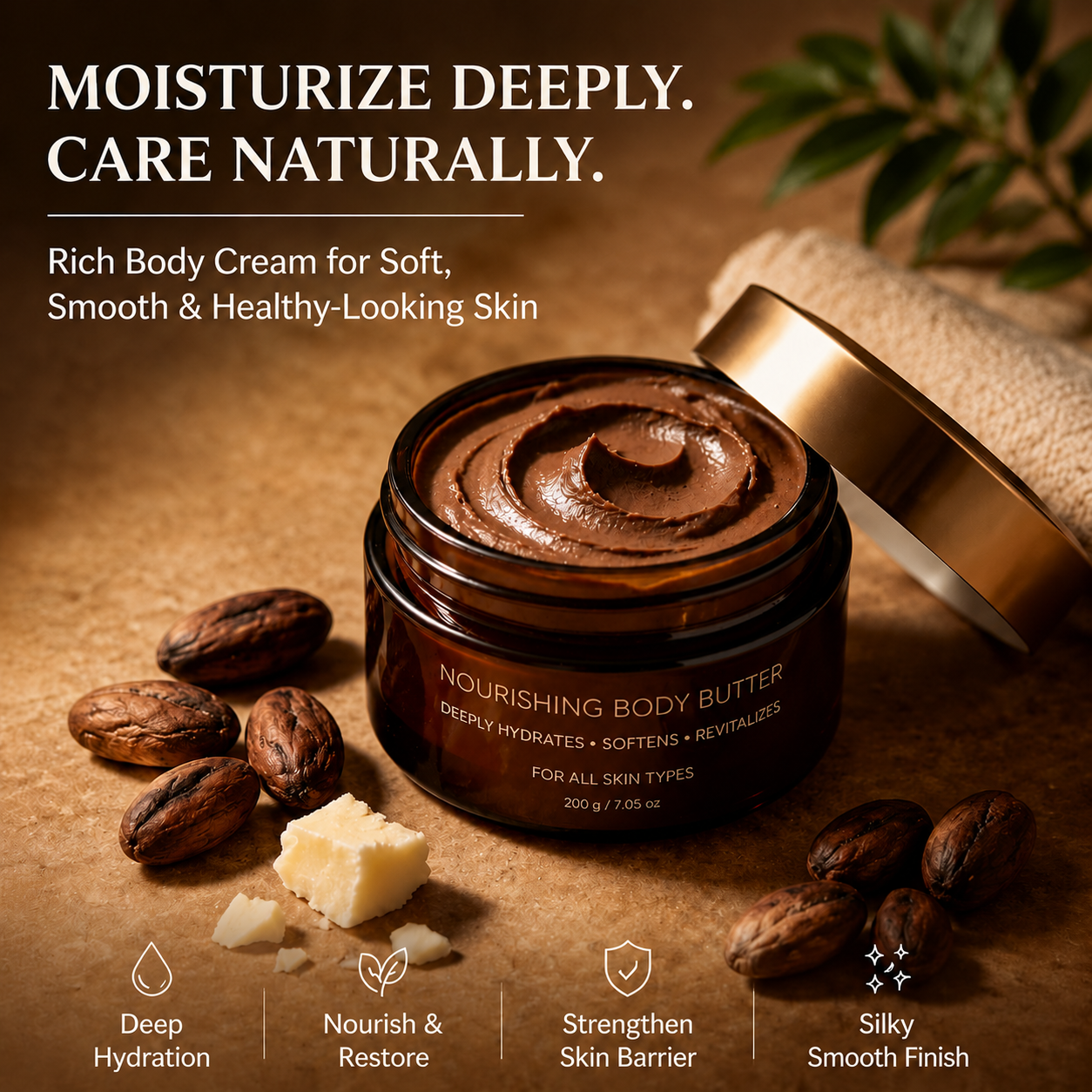 Cocoa Butter Deep Nourishing Body Cream, Shea Butter & Almond Oil Moisturizer