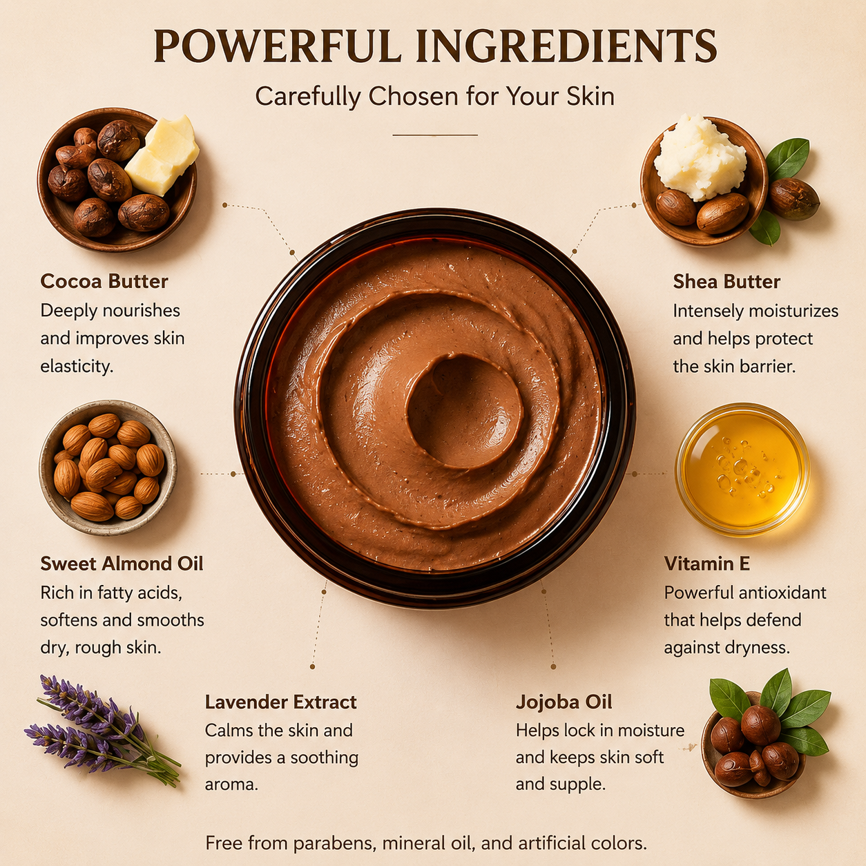 Cocoa Butter Deep Nourishing Body Cream, Shea Butter & Almond Oil Moisturizer