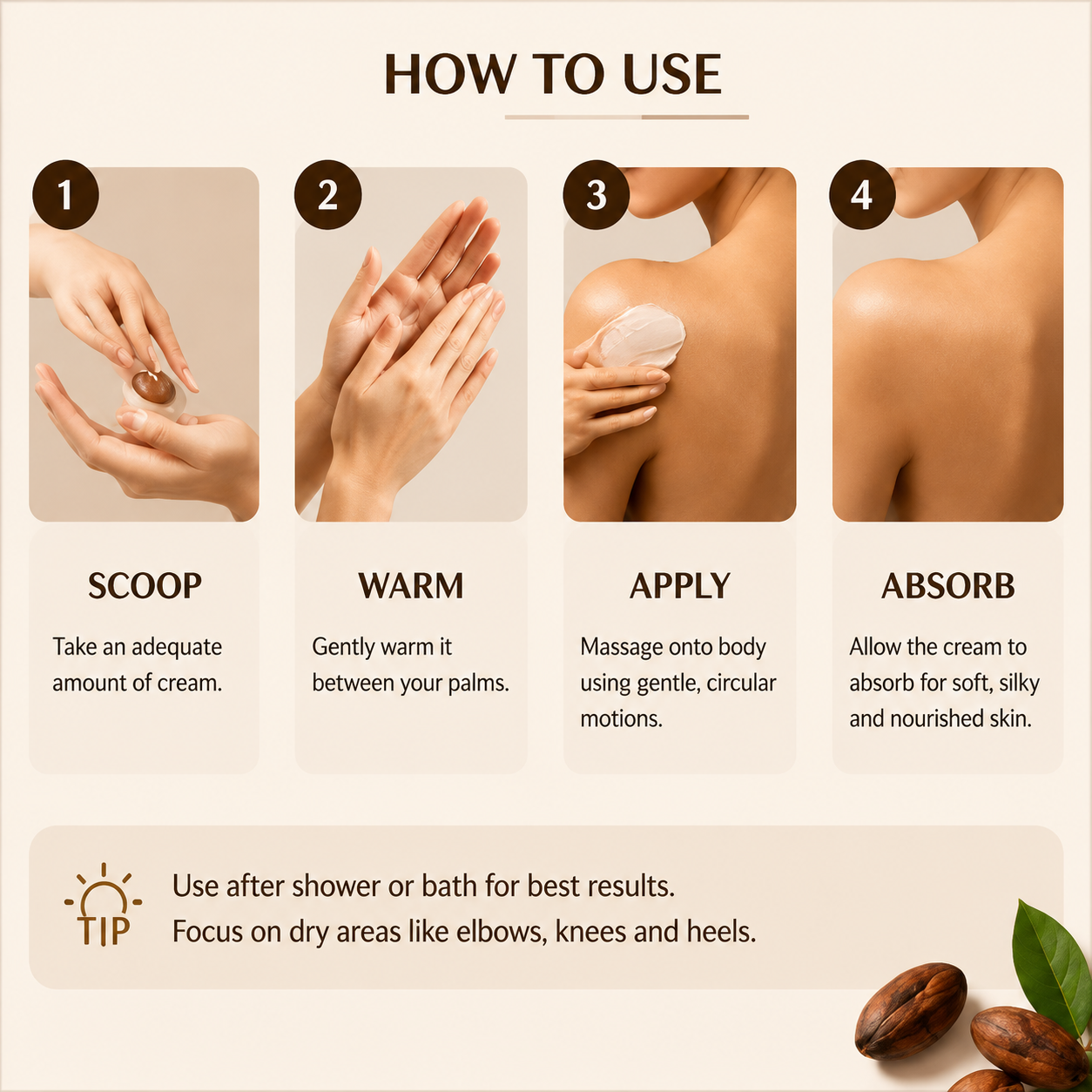 Cocoa Butter Deep Nourishing Body Cream, Shea Butter & Almond Oil Moisturizer