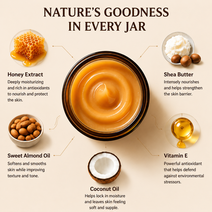Natural Honey Glow Body Lotion, Vitamin E & Coconut Oil Skin Barrier Repair Cream